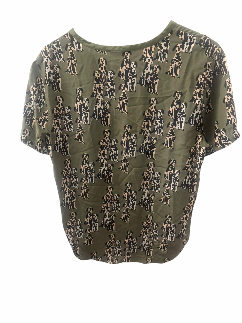 Equipment Olive Green Short Sleeve Top with Dalmatian Dog Print - Picture 3 of 3